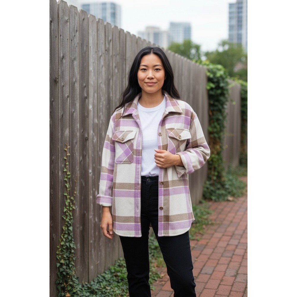 GAP‎ Women's Jacket (S) Plaid Button Up Long Sleeve Pink Brown Beige